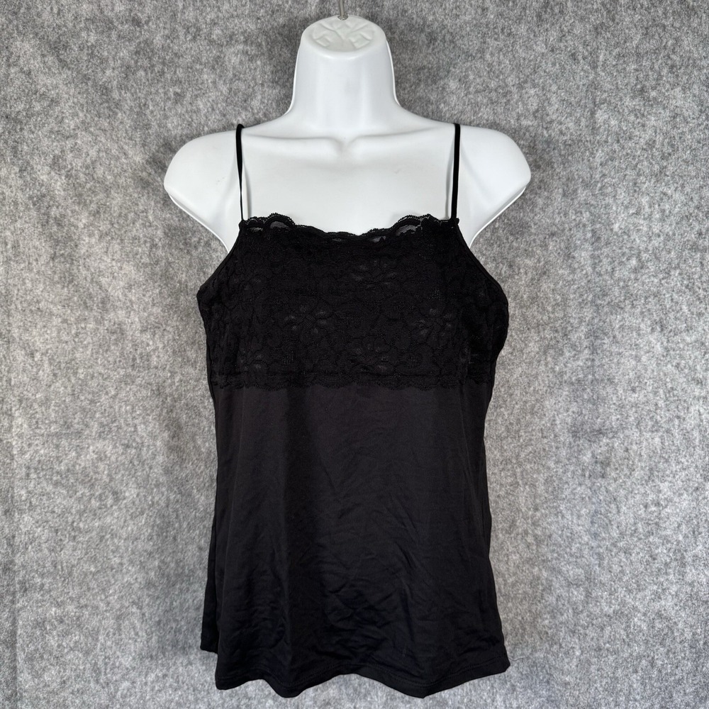 Vintage Y2k Lace Cami Tank Top Sz Small Black Coquette USA Whimsigoth Babydoll